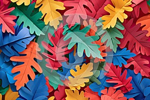 Illustration of colorful paper cut pin oak leaves