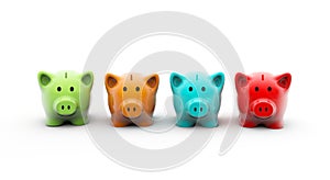 Illustration of colorful piggy banks on a white background
