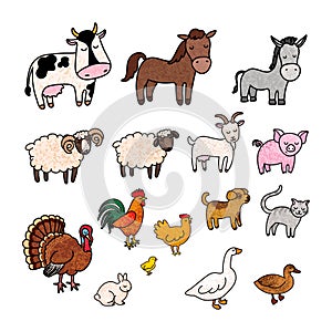 Illustration Colorful Set of Farm Animals