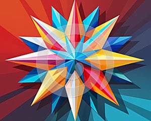 an illustration of a colorful star on a red and blue background