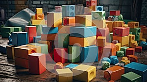 Illustration of colorful wooden box toys