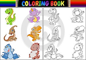 Coloring book with dinosaur cartoon collection