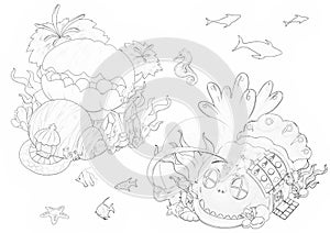 Illustration: Coloring Book Series: Undersea World. Soft thin line.