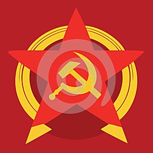 illustration in communist style in red and yellow colors