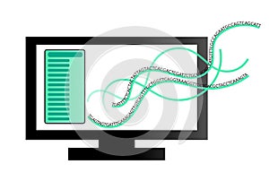 Illustration of a computer with DNA sequencing information
