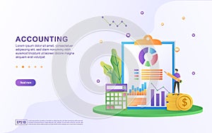 Illustration concept of accounting with people checking statistics