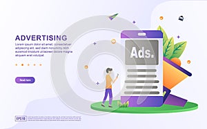 Illustration concept of advertising with an advertisement image on the cellphone screen