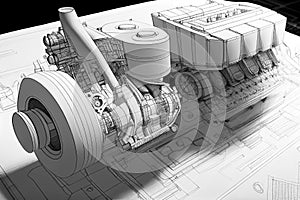 An Illustration of the concept of automotive engineering drawing, Humanly enhanced AI-Generated image