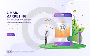 Illustration concept of e-mail marketing with megaphone and email on screen