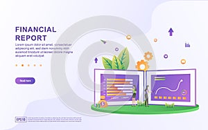 Illustration concept of financial report with people looking at statistics