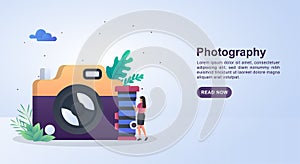 Illustration concept of photography with a person holding a camera lens