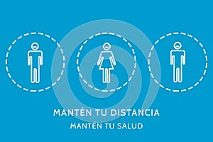 ILLUSTRATION IN THE CONCEPT OF SOCIAL DISTANCE FORPREVENT THE CONTACT OF COVID 19 OR CORONAVIRUS. WITH ICONS AND THE PHRASE IN photo