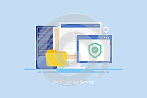 Illustration concept of web hosting secure network connection online data protection cloud server.