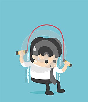 Illustration Concept young man in a suit skipping a rope
