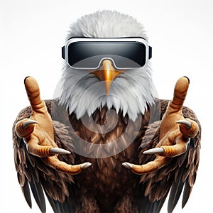 Illustration of a confident eagle giving a thumbs-up while wearing a virtual reality headset, symbolizing vision and control