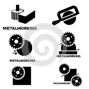 an illustration consisting of an image of the words `metal worked` and three milling cutters processing metal