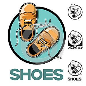 an illustration consisting of several images of shoes and the inscription `shoes`