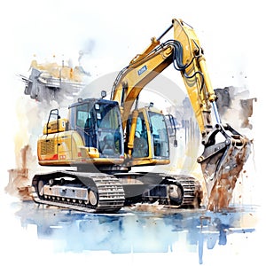 Illustration of a construction vehicle with a yellow excavator