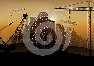 Construction worker silhouette at sunset