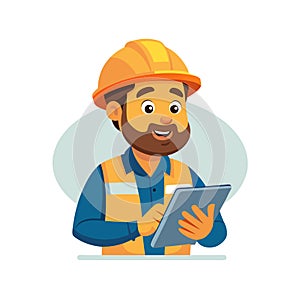 Illustration of construction worker using a tablet for work