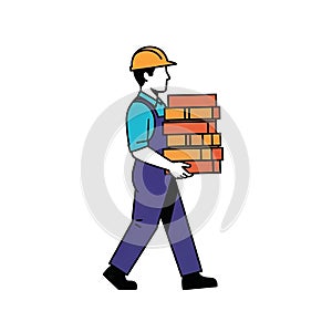 Construction Worker Carrying Bricks Illustration