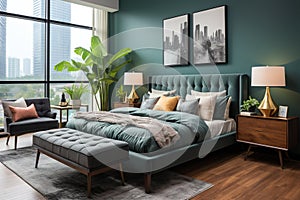 Illustration of contemporary bedroom design with the latest trending style.