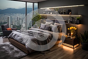 Illustration of contemporary bedroom design with the latest trending style.