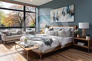 Illustration of contemporary bedroom design with the latest trending style.