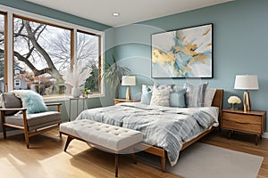 Illustration of contemporary bedroom design with the latest trending style.