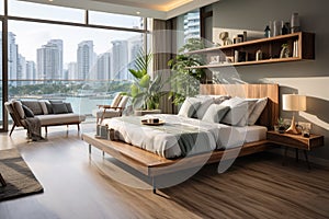 Illustration of contemporary bedroom design with the latest trending style.