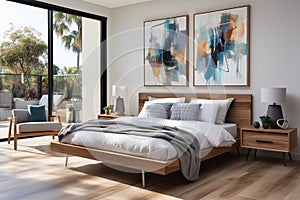 Illustration of contemporary bedroom design with the latest trending style.