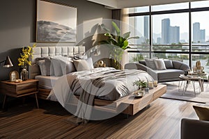 Illustration of contemporary bedroom design with the latest trending style.