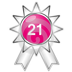 An illustration of the contestant\'s number with a ribbon badge. Shiny pink color with silver base color.