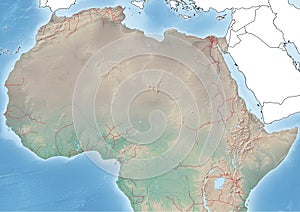 Illustration Continent of North Africa with Railroads