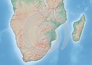 Illustration Continent of South Africa with Railroads