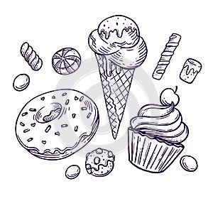 Illustration of contour sweets and ice cream