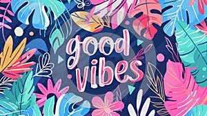 illustration of a cool pastel colored background with the words good vibes