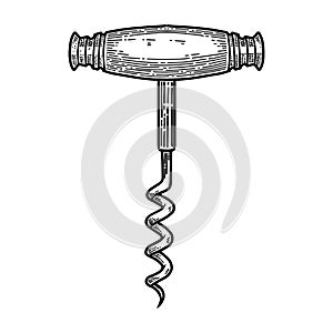 Illustration of corkscrew in engraving style. Design element for poster, card, banner, sign.