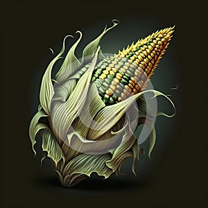 Illustration of a corn cob on a black background
