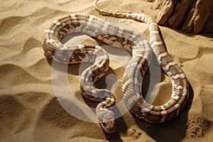 Corn snake on the sand in the wild,  close-up