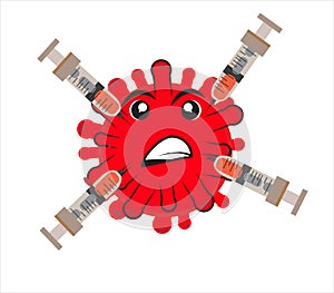Illustration of a corona virus in a vaccine injection
