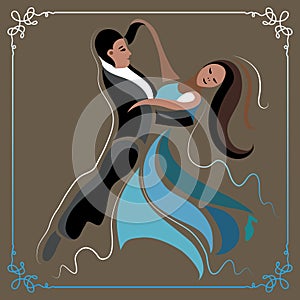 Illustration of a couple dancing the waltz 4 ocher