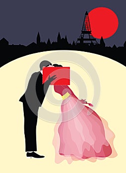 illustration of a couple kissing on valentines day