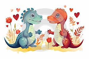 Illustration of a couple of lovers dinosaurs.