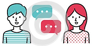 Illustration of a couple of men and women and a speech bubble