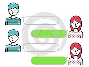 Illustration of a couple of men and women and a speech bubble