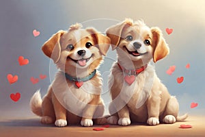 Illustration of couple of puppies in love