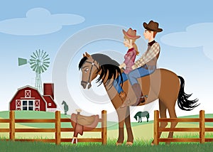 Illustration of couple riding together