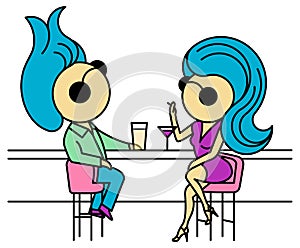 Illustration of a couple â€“ man and woman sitting on the bar