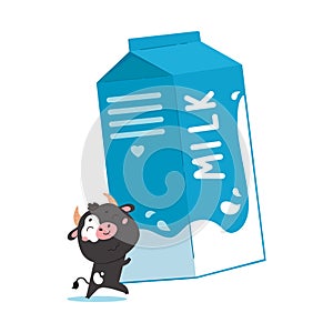 Illustration of cow with a package of milk. photo
